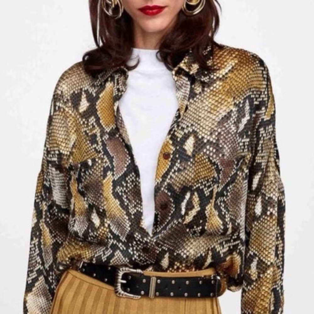 Zara Oversized Python Snake Animal Print Blouse S… - image 2